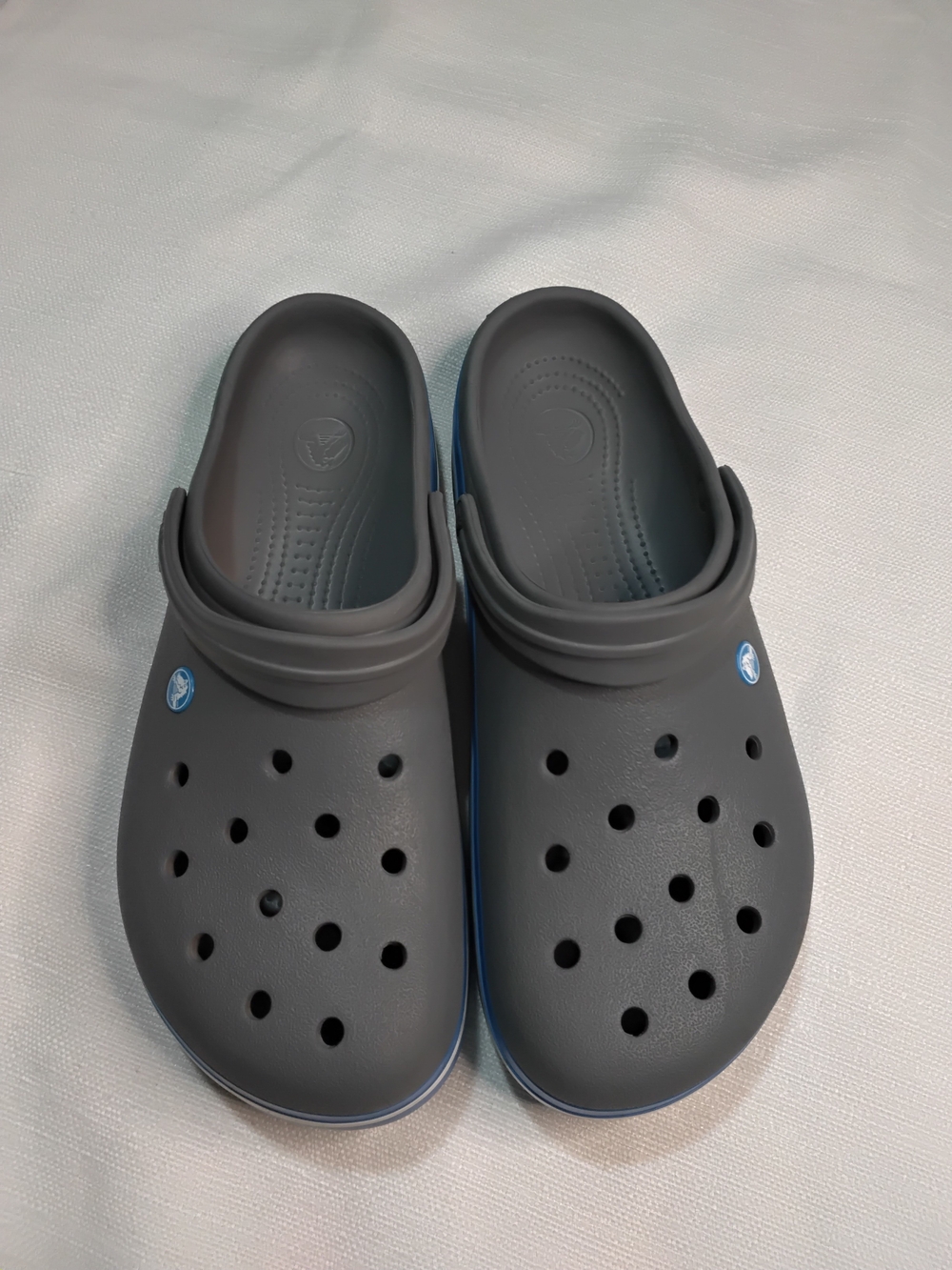 CROCS Classic Clog in Charcoal with Blue Accent Sz 13 Slip-on.